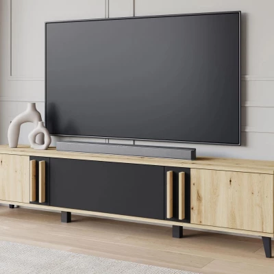 Široký televizní stolek POULSBO - dub artisan / černý grafitový