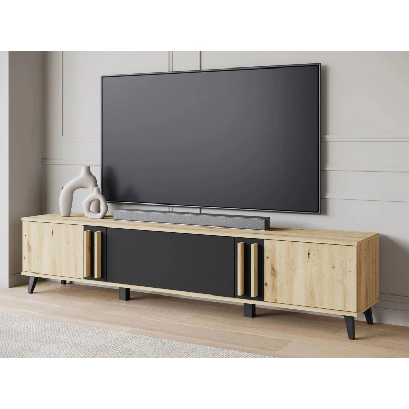 Široký televizní stolek POULSBO - dub artisan / černý grafitový