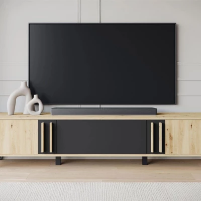 Široký televizní stolek POULSBO - dub artisan / černý grafitový