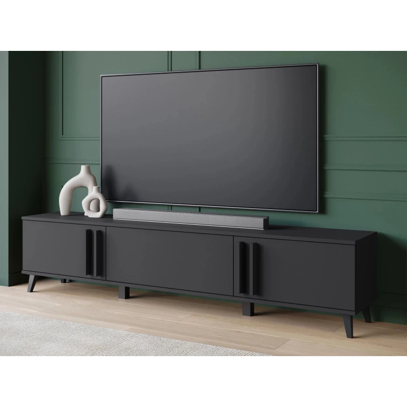 Široký televizní stolek POULSBO - černý grafitový