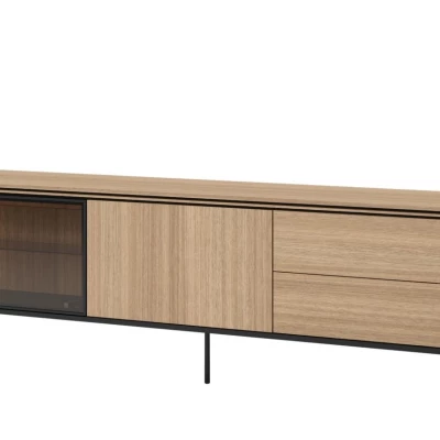 Prosklený široký TV stolek ANACORTES - dub + LED osvětlení ZDARMA