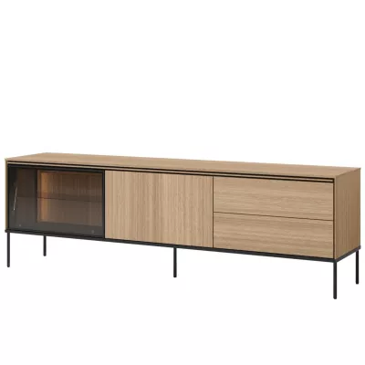 Prosklený široký TV stolek ANACORTES - dub + LED osvětlení ZDARMA