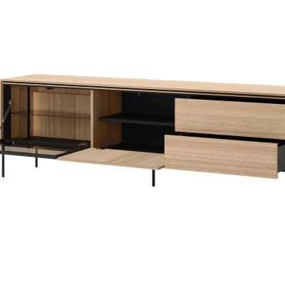 Prosklený široký TV stolek ANACORTES - dub + LED osvětlení ZDARMA