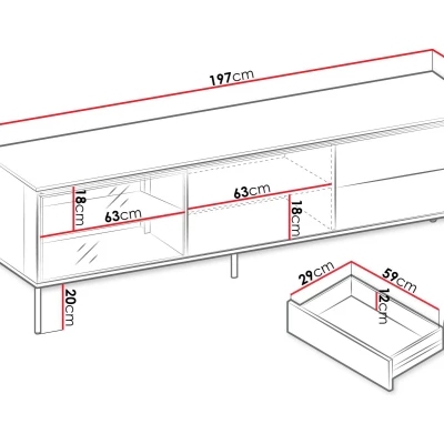 Prosklený široký TV stolek ANACORTES - dub + LED osvětlení ZDARMA
