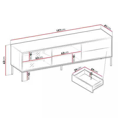 Prosklený široký TV stolek ANACORTES - dub + LED osvětlení ZDARMA