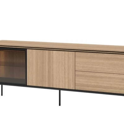 Prosklený TV stolek ANACORTES - dub + LED osvětlení ZDARMA