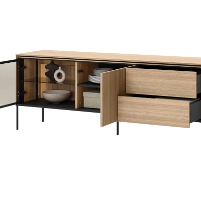 Prosklený TV stolek ANACORTES - dub + LED osvětlení ZDARMA