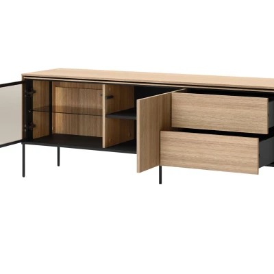 Prosklený TV stolek ANACORTES - dub + LED osvětlení ZDARMA