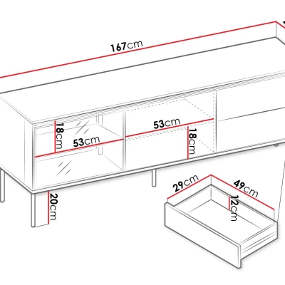 Prosklený TV stolek ANACORTES - dub + LED osvětlení ZDARMA