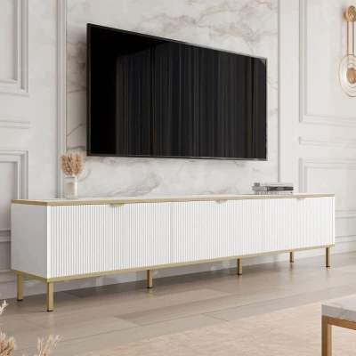 Široký televizní stolek PULLMAN - zlatý / bílý