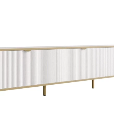 Široký televizní stolek PULLMAN - zlatý / bílý