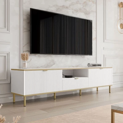Televizní stolek se šuplíkem PULLMAN - zlatý / bílý