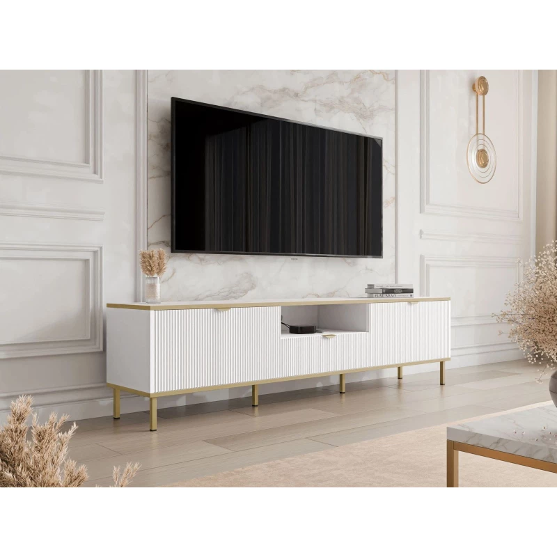 Televizní stolek se šuplíkem PULLMAN - zlatý / bílý