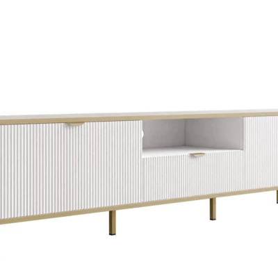 Televizní stolek se šuplíkem PULLMAN - zlatý / bílý