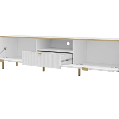 Televizní stolek se šuplíkem PULLMAN - zlatý / bílý