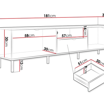 Televizní stolek se šuplíkem PULLMAN - zlatý / bílý