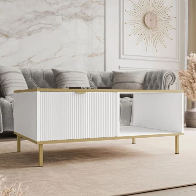 Konferenční stolek PULLMAN - zlatý / bílý