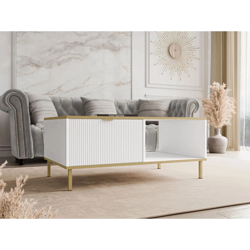 Konferenční stolek PULLMAN - zlatý / bílý