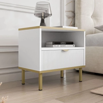 Noční stolek PULLMAN - zlatý / bílý