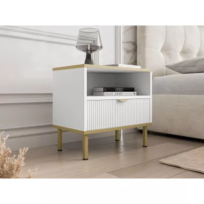 Noční stolek PULLMAN - zlatý / bílý
