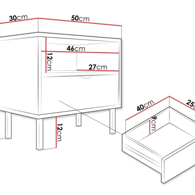 Noční stolek PULLMAN - zlatý / bílý