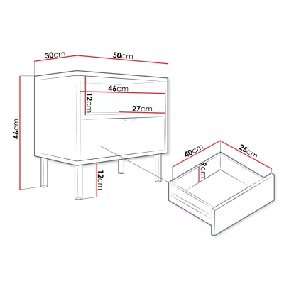 Noční stolek PULLMAN - zlatý / bílý