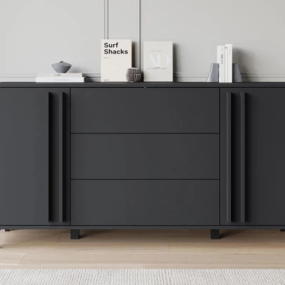 Široká kombinovaná komoda POULSBO - černá grafitová