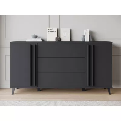 Široká kombinovaná komoda POULSBO - černá grafitová