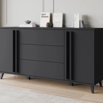 Široká kombinovaná komoda POULSBO - černá grafitová
