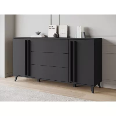 Široká kombinovaná komoda POULSBO - černá grafitová