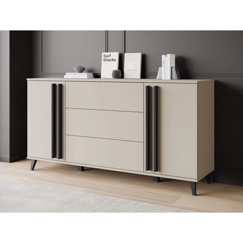 Široká kombinovaná komoda POULSBO - congo / černá grafitová