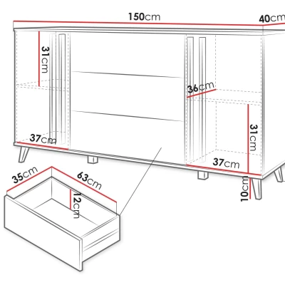 Široká kombinovaná komoda POULSBO - congo / černá grafitová