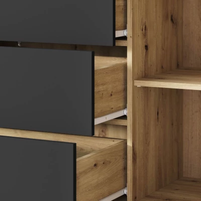 Široká kombinovaná komoda POULSBO - černá grafitová