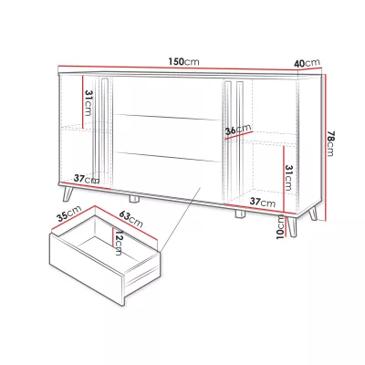 Široká kombinovaná komoda POULSBO - černá grafitová