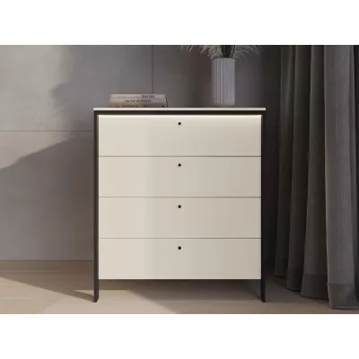 Zásuvková komoda REDMOND - písková béžová / černá + LED osvětlení ZDARMA