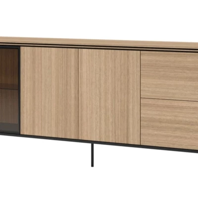 Prosklená široká komoda ANACORTES - dub + LED osvětlení ZDARMA