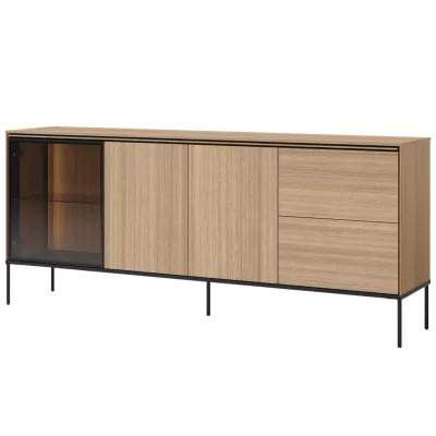 Prosklená široká komoda ANACORTES - dub + LED osvětlení ZDARMA