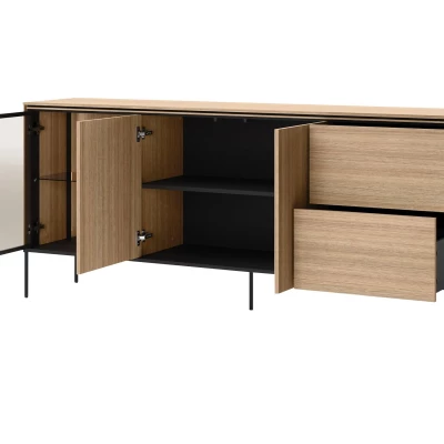 Prosklená široká komoda ANACORTES - dub + LED osvětlení ZDARMA