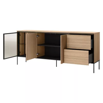 Prosklená široká komoda ANACORTES - dub + LED osvětlení ZDARMA