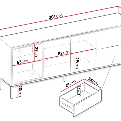 Prosklená široká komoda ANACORTES - dub + LED osvětlení ZDARMA