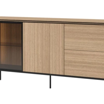 Prosklená kombinovaná komoda ANACORTES - dub + LED osvětlení ZDARMA