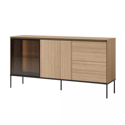 Prosklená kombinovaná komoda ANACORTES - dub + LED osvětlení ZDARMA