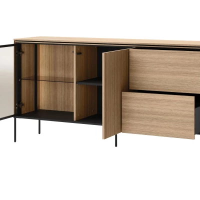 Prosklená kombinovaná komoda ANACORTES - dub + LED osvětlení ZDARMA