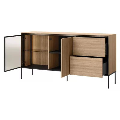 Prosklená kombinovaná komoda ANACORTES - dub + LED osvětlení ZDARMA