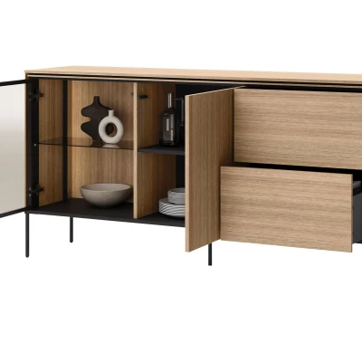 Prosklená kombinovaná komoda ANACORTES - dub + LED osvětlení ZDARMA