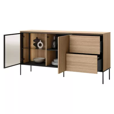 Prosklená kombinovaná komoda ANACORTES - dub + LED osvětlení ZDARMA