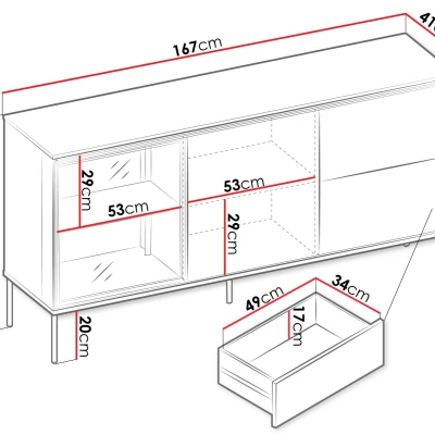Prosklená kombinovaná komoda ANACORTES - dub + LED osvětlení ZDARMA