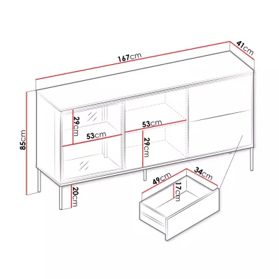 Prosklená kombinovaná komoda ANACORTES - dub + LED osvětlení ZDARMA