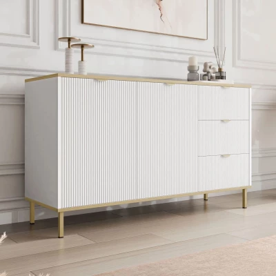 Široká komoda se šuplíky a dvířky PULLMAN - zlatá / bílá