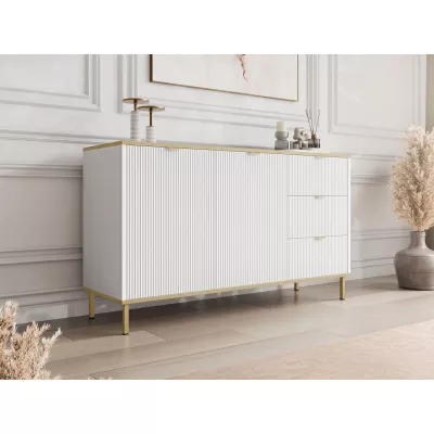 Široká komoda se šuplíky a dvířky PULLMAN - zlatá / bílá